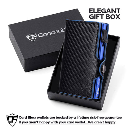 Card Blocr Credit Card Wallet | PU Carbon Fiber RFID Blocking Wallet - LIFETIME GUARANTEE